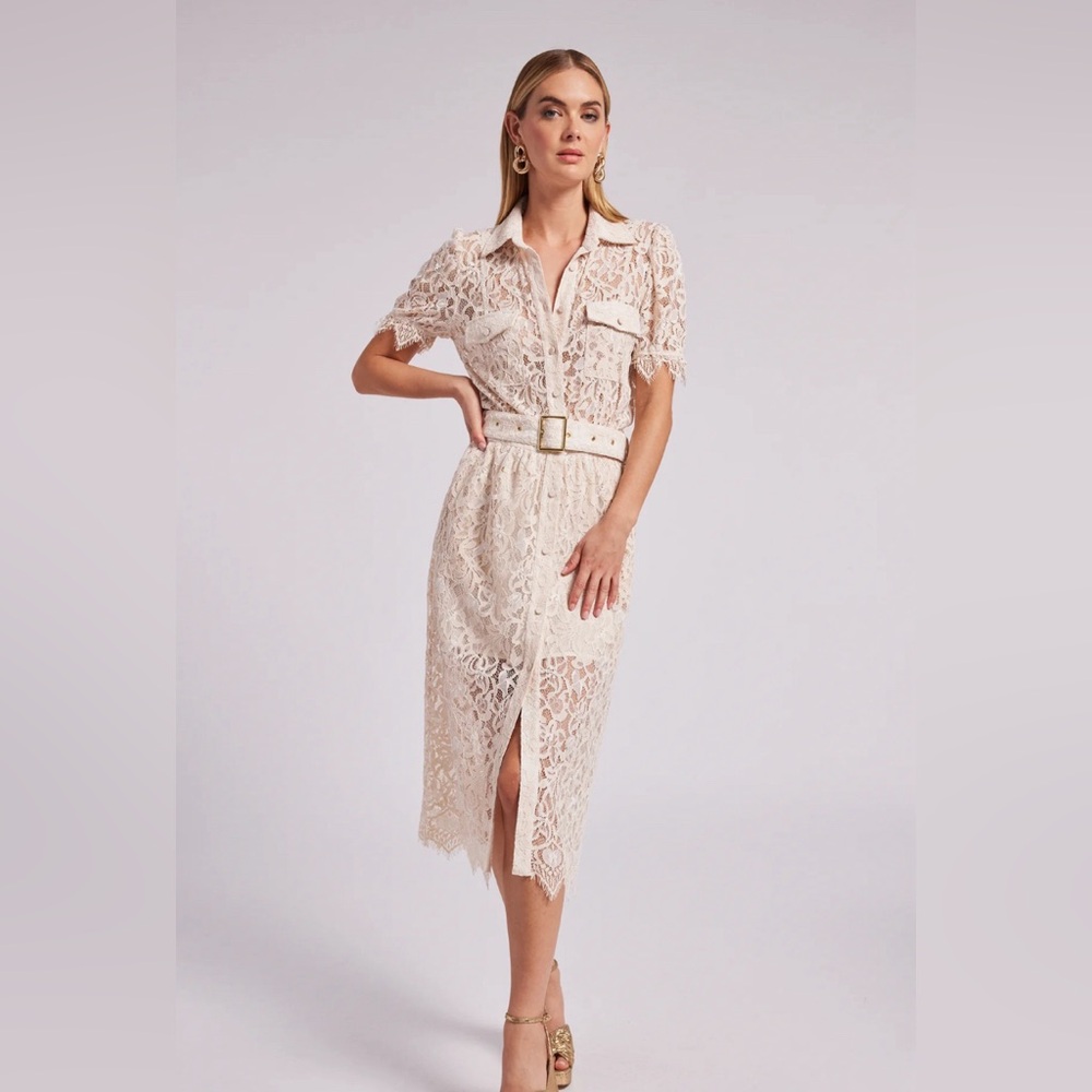 Generation Love Cream Lace Midi Shirt Dress